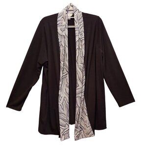 CJ Banks Womens Open Front Cardigan Size 1x Black White knit flowy slinky career